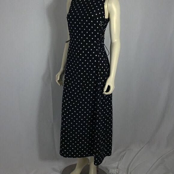 Vintage Scarlett Sleeveless Polka Dot Side Corset Tie Maxi Dress Size 9-10 - Picture 13 of 16